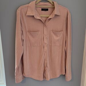 Grace Perfect Fit Soft Pink Faux Leather Collared Shirt